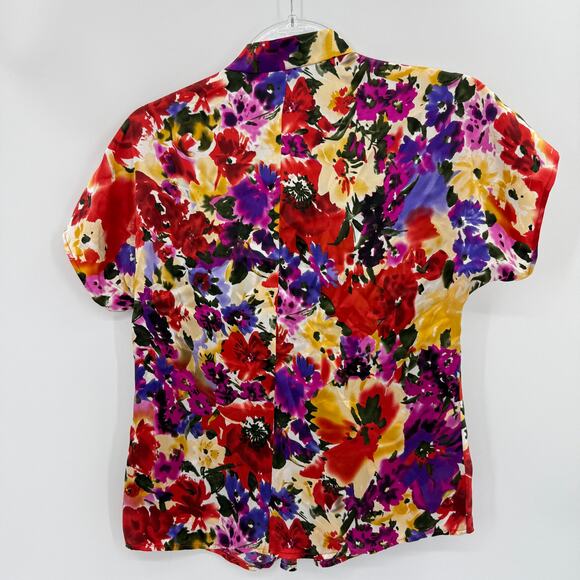 ANNE KLEIN Women Silk Gathered Front Blouse Size 8P Watercolor V-Neck Suit Layer - Picture 2 of 9